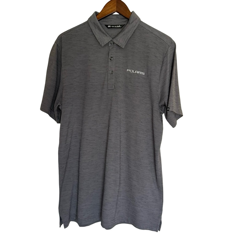 Travis Mathew Polo Shirt Men’s Large Polaris Snowmobile Gray Striped Golf
